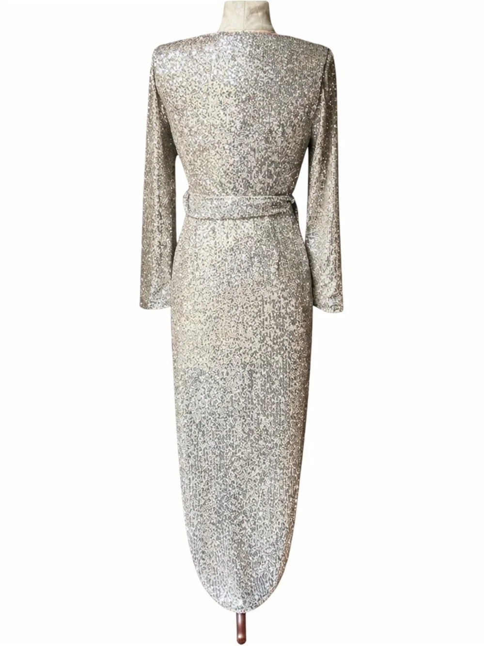 Resa Cher Maxi Wrap Dress Silver Sequins Excellent Size S - Picture 4 of 11
